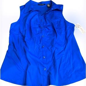 NWT Zac & Rachel COBALT BLUE Sleeveless Collared Button Up Blouse w/Ruching XL